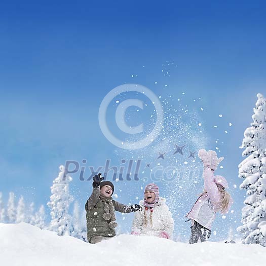 Kids throwing snow in the air