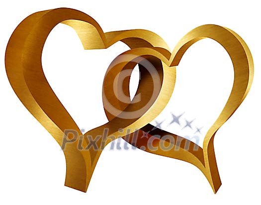 Isolated two golden hearts connected