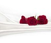 Red roses on white silk