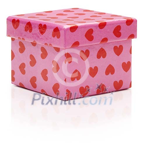Isolated present box with hearts imprinted