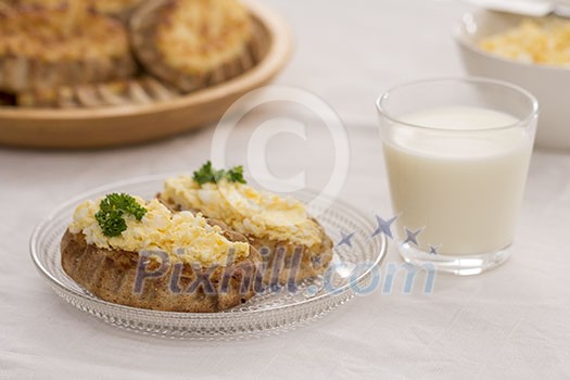 Karelian pasty breakfast with a glass of milk