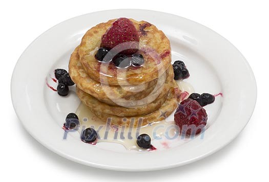 Isolated stack of pancakes with jam Isolated stack of pancakes with jam
