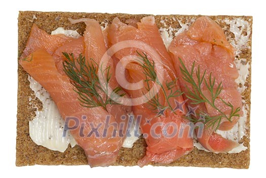 Isolated crispbread with gravlax Isolated crispbread with gravlax