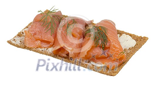 Isolated crispbread with gravlax Isolated crispbread with gravlax