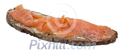 Isolated rye bread with gravlax Isolated rye bread with gravlax