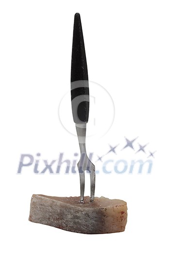 Isolated piece of herring with a fork Isolated piece of herring with a fork