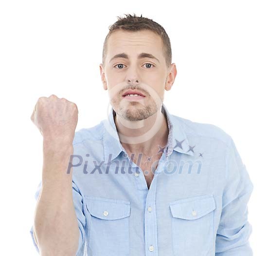Isolated angry man with his fist up