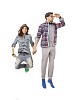 Hipster couple jumping in the air