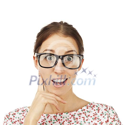 Surprised woman on a white background