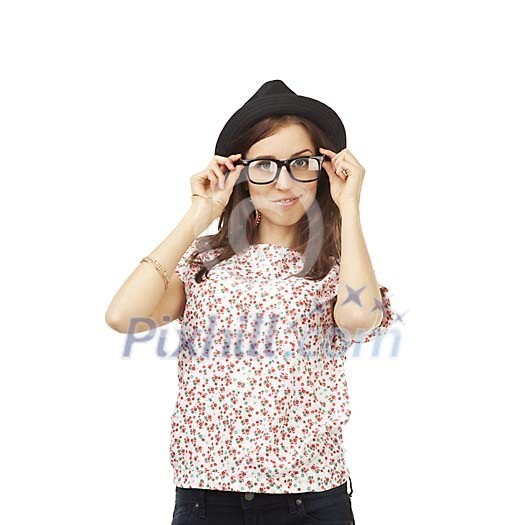 Woman posing on a white background Woman posing on a white background