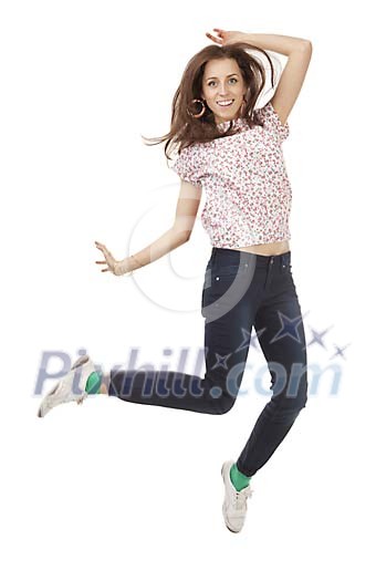 Woman jumping in the air