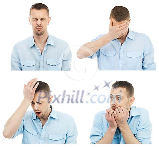 Isolated man showing different emotions
