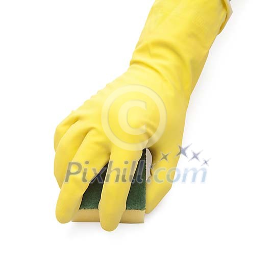Isolated hand with a sponge