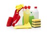 Cleaning supplies on a white background