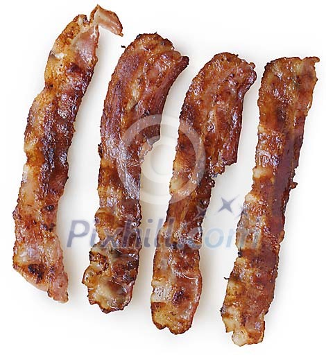 Isolated crispy bacon slices