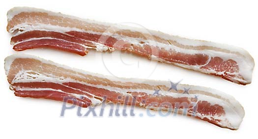 Isolated raw bacon slices