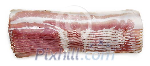 Isolated raw bacon slices