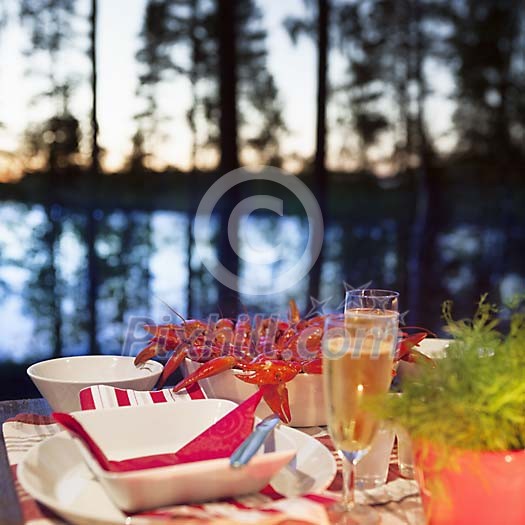 Seafood setting on a romantic evening Seafood setting on a romantic evening