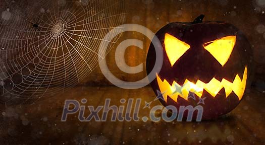 Lighted pumpkin with spider web