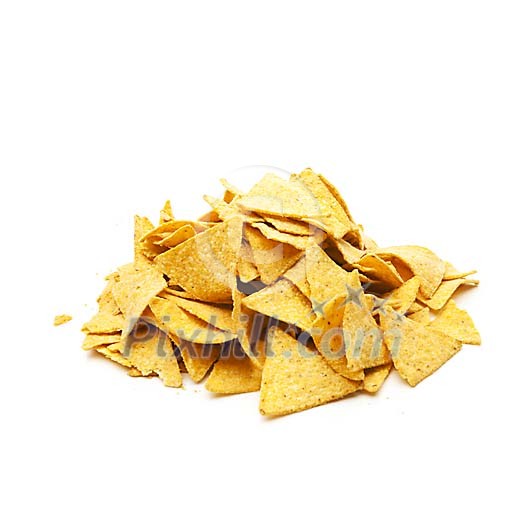 Pile of nachos on a white background Pile of nachos on a white background
