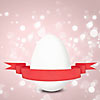 White egg and red banner on a glimmery background with copyspace