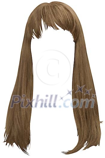 Long brown wig with clipping path