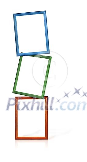 Three empty frames on top each other with clipping path