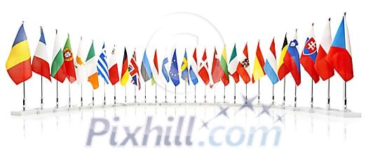 EU flags in a row (clipping path included)