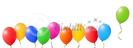 Row of colorful balloons with clipping path
