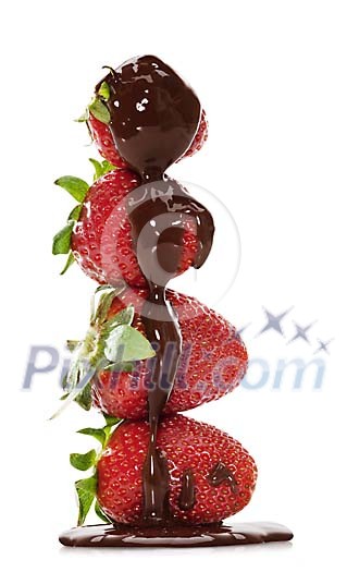Dessert conceptual with strawberries and chocolate sauce