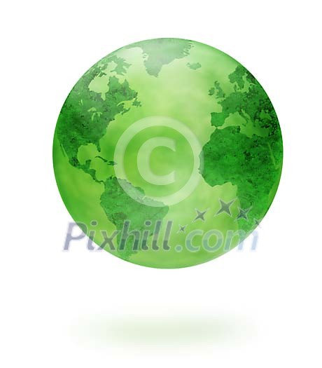 A conceptual globe turned green to emphasize the environmental issue