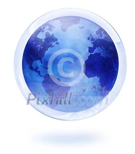 A conceptual globe in a bubble to emphasize the global warming