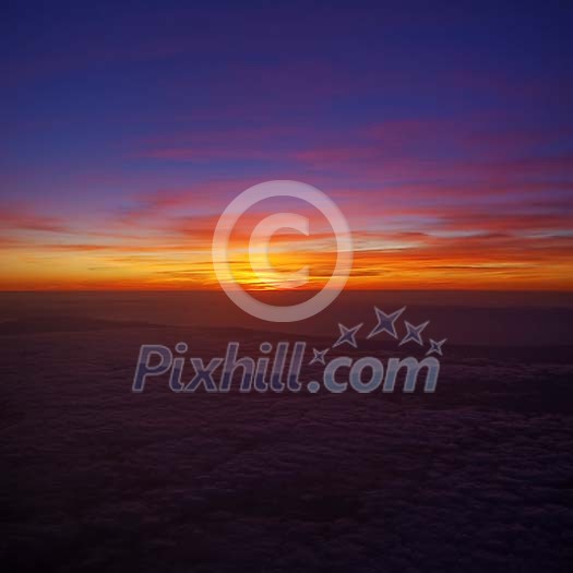 Sunset from airplane over Portugal