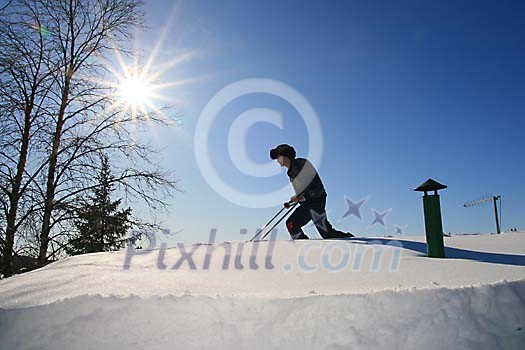 Snow clearing from roof after a heavy snow drift