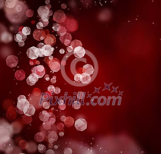 Digitally generated red abstract background, including bokeh elements.