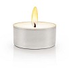 Candle with flame on white background