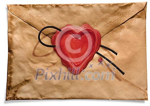 Vintage envelope with heart shaped wax seal