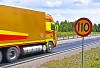 Truck passing a speed limit sign on a Swedish highway