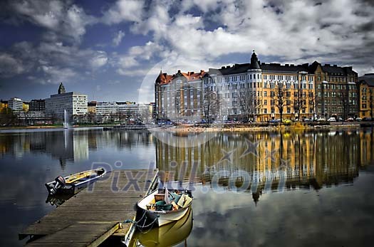 Calm river in the city Calm river in the city