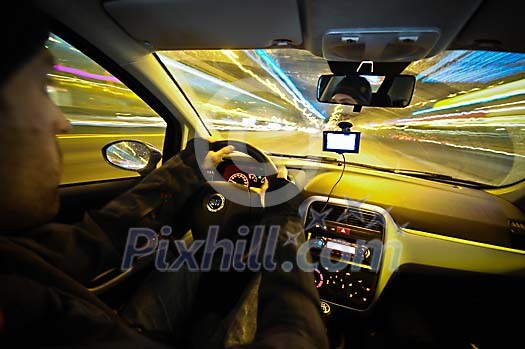 Car driving fast in the traffic Car driving fast in the traffic