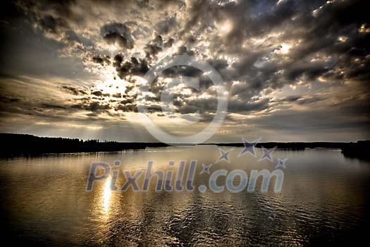 Grey clouds over the water