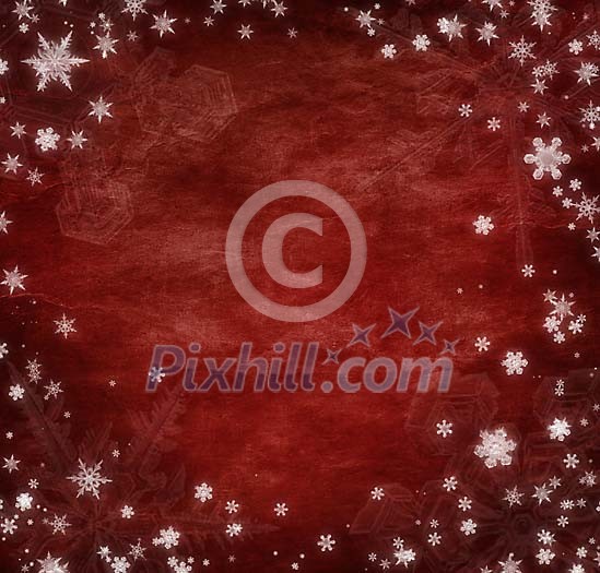Red background with white snowflakes