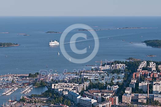 Aerial view of a town next to a sea Aerial view of a town next to a sea