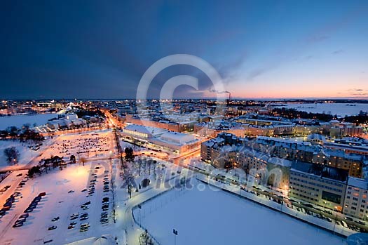 View to the city in the evening