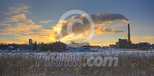 Working power plant in winter Working power plant in winter