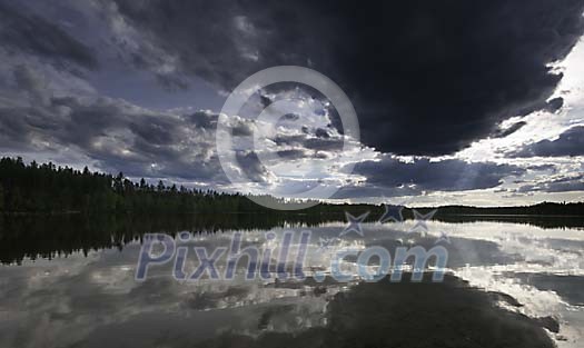 Dark clouds over the lake