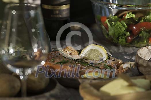 Nicely setted table with fish Nicely setted table with fish