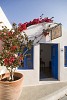 Blue entrance to a hotel