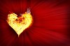 A heart made of fire on a red background