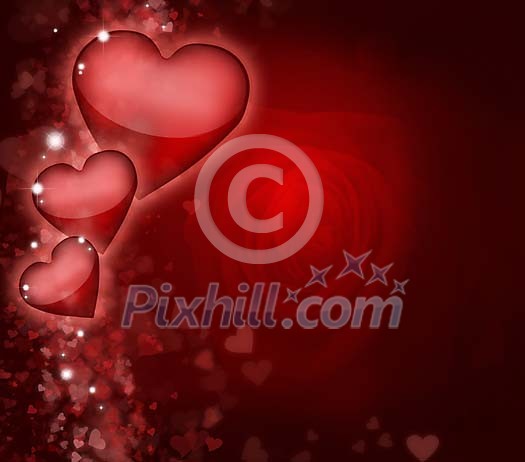 Valentines day red background with hearts